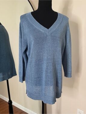 Talbots Linen V-Neck Sweater Blue Size M